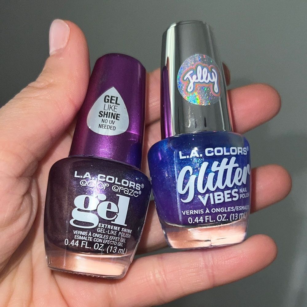 L.A. Colors Gel & Glitter Nail Polish Duo - Deep Purple & Shimmering Blue